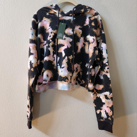 NWT Wild Fable Black Multi-Color Reverse Tie-Dye Cropped Hoodie Sweatshi… - Picture 1 of 7